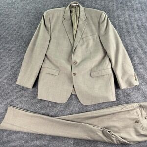 Chaps Suit 48R Beige Wool Plaid Premium Designer Classic Jacket Pants 38x31.5